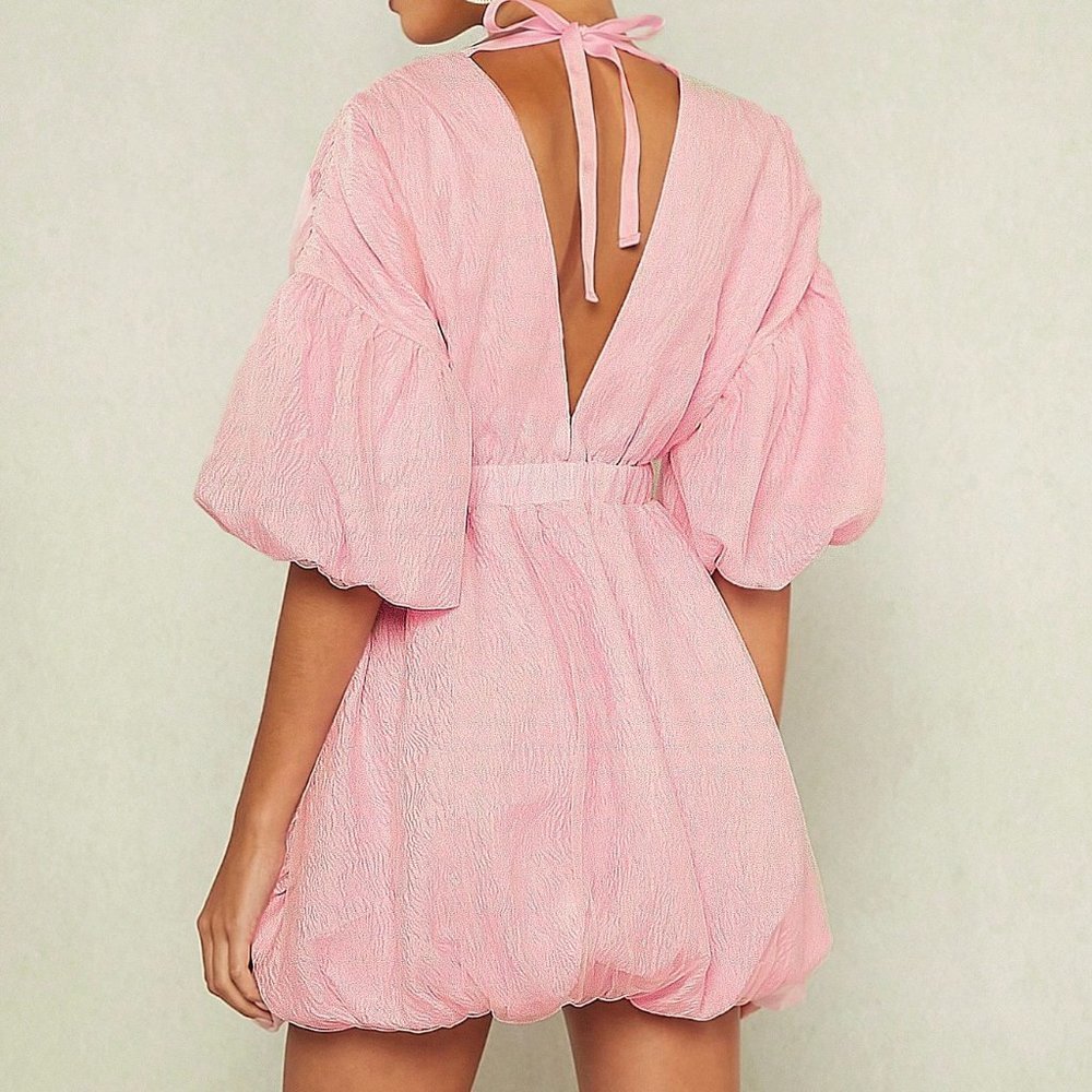 Pink Preppy Womens Plunging Neck Drop Shoulder Dress - Picture 2 of 6